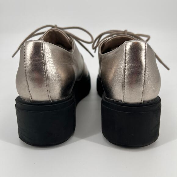 Aldo Severradia Flats Womens 8.5 Silver Metallic Leather Platform Oxford Lace Up - Picture 7 of 11